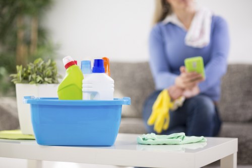 Technician treating a fabric sofa with specialist cleaning equipment